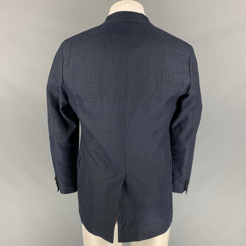 SALVATORE FERRAGAMO Navy Plaid Linen Blend Notch Lapel Sport Coat - Picture 4 of 8